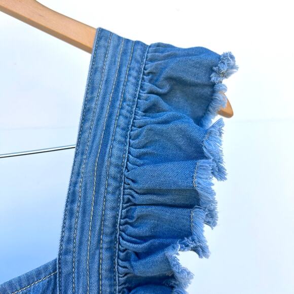 Silence + Noise Denim Jean Apron Midi Dress Fringe Boho Cottagecore XS Cotton - Picture 5 of 10